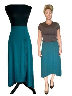 WHBM Teal Aquamarine Wrap Midi Skirt hi-low Sz 8P classy elegant sophisticated